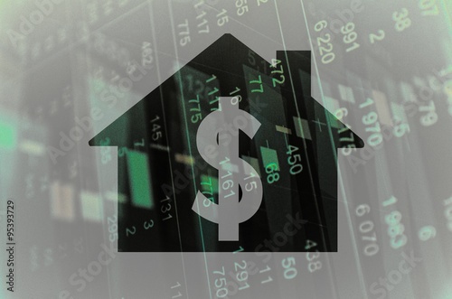House icon with dollar symbol with the financial data visible in the background.