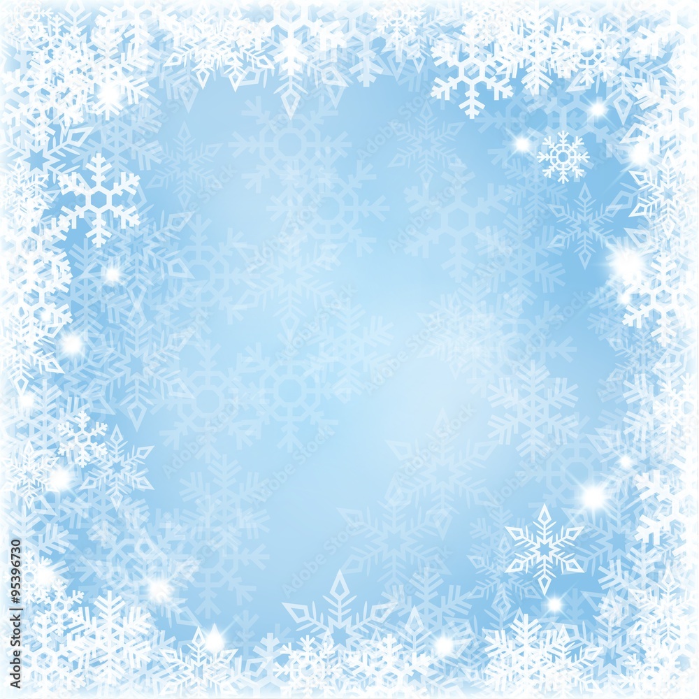 Winter background with beautiful various snowflakes
