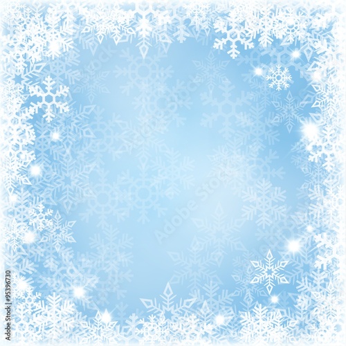 Winter background with beautiful various snowflakes