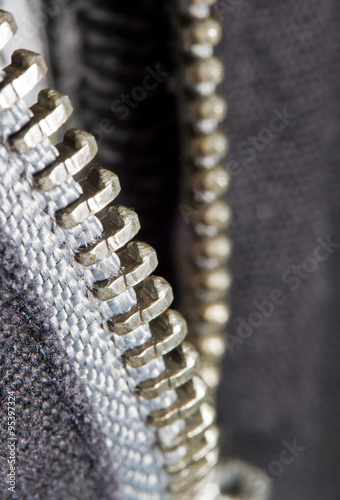 Clothing zipper close up shot