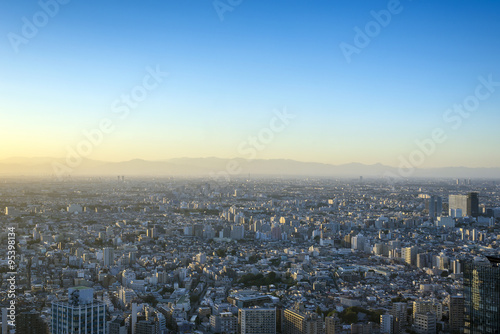 Tokyo city before the sun set from the aerial view from the top of building