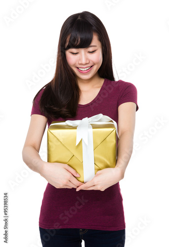 Young Woman hold with gift box