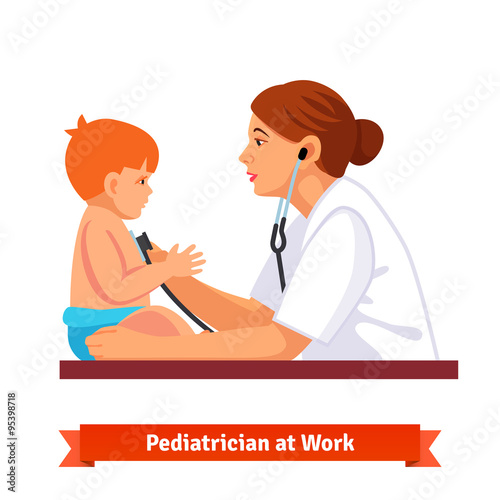 Woman doctor paediatrician examines a child