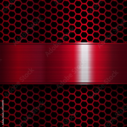 geometric pattern of hexagons with red metallic banner