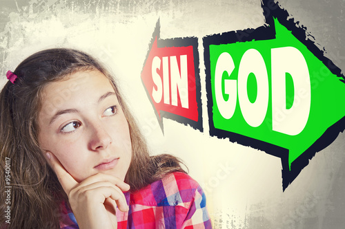 Portrait of beautiful teenage girl faced with choice