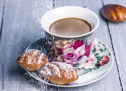 French madeleines with cup of tea
