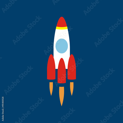 White rocket on a blue background.