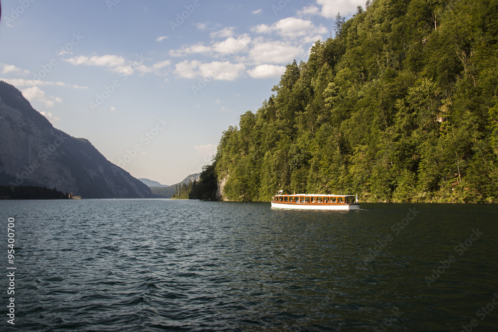 Pleasure boat on the Koenigssee lake close to Berchtesgaden, Germany, 2015