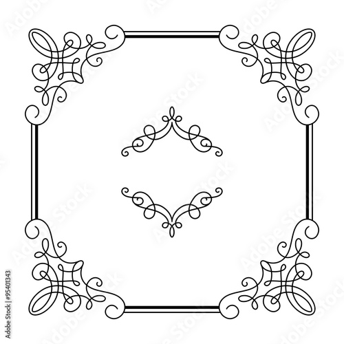 Square calligraphic frame in retro style on white