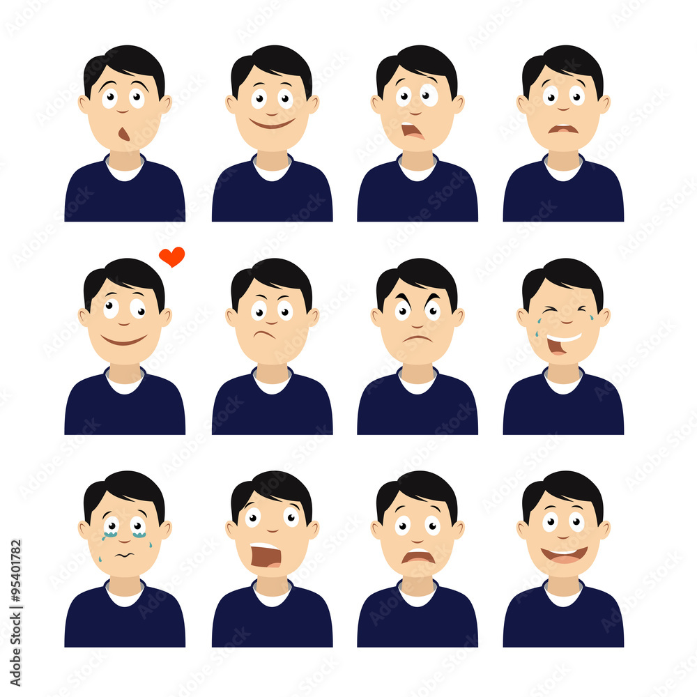 Avatars with emotions face. Men's avatars. Avatars with emotions face. Men's avatars.