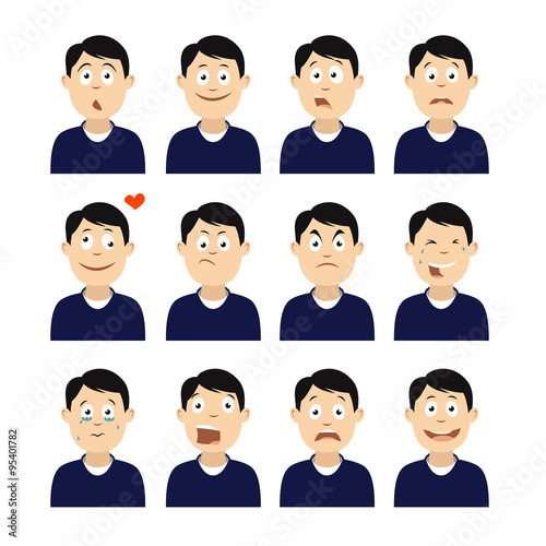 Avatars with emotions face. Men's avatars.