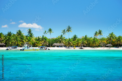 Beautiful tropical beach and boats landscape