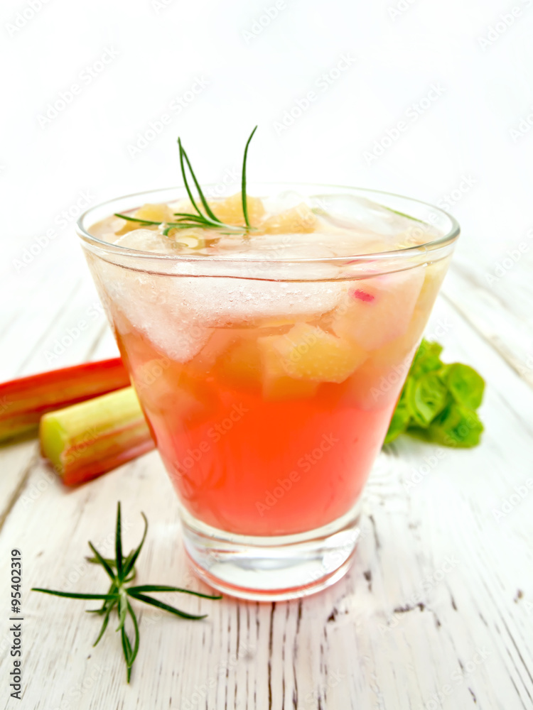 Lemonade with rhubarb and rosemary on light board Lemonade with rhubarb and rosemary on light board