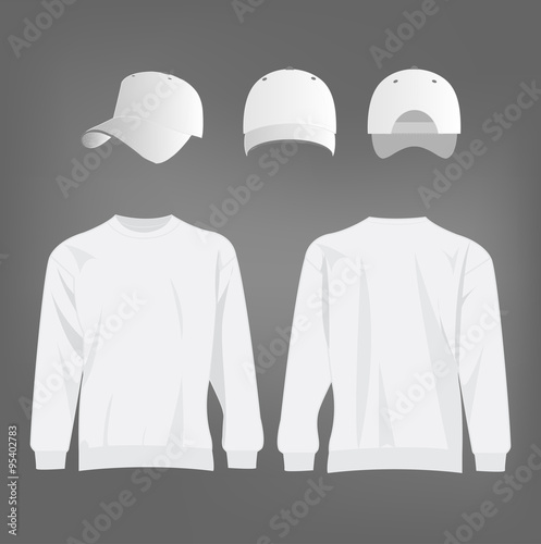 Sport white sweater and baseball cap isolated set vector