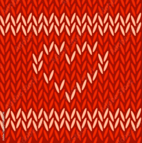 Red knitted seamless pattern with heart