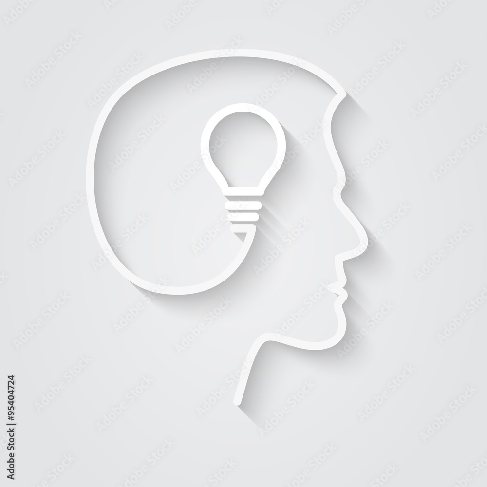 Human head with lightbulb inside. Creative concept of innovation, mind power, inspirational idea. Human thinking about success solution. Modern flat line style vector illustration Human head with lightbulb inside. Creative concept of innovation, mind power, inspirational idea. Human thinking about success solution. Modern flat line style vector illustration