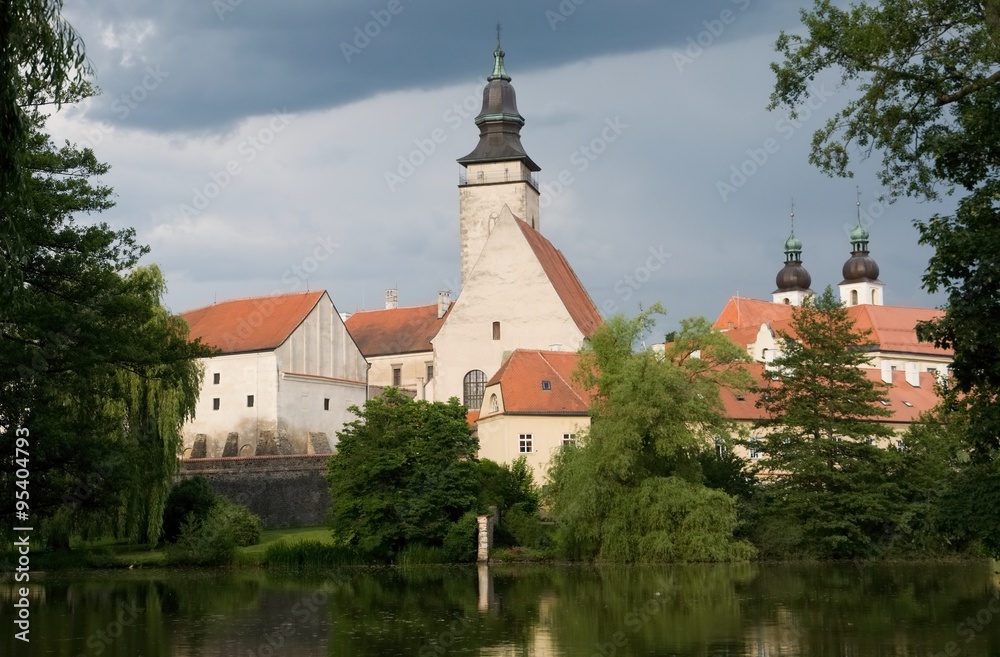 Telc, the historic renaissance town surrounded by ponds in the Vysocina, Czech Republic.