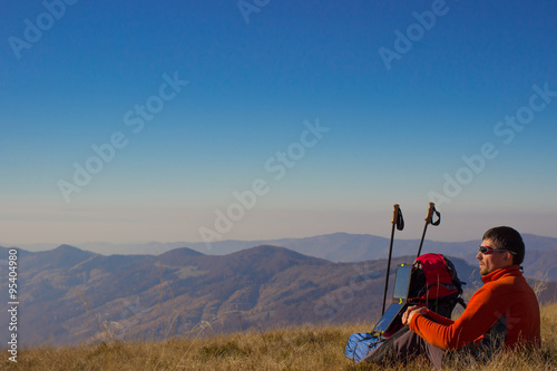 Hiking in the mountains. 