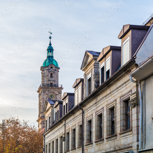 Erlangen, Blick auf den Turm der Neustädter Kirche