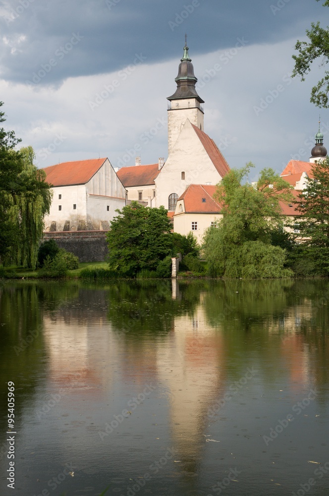 Telc, the historic renaissance town surrounded by ponds in the Vysocina, Czech Republic.