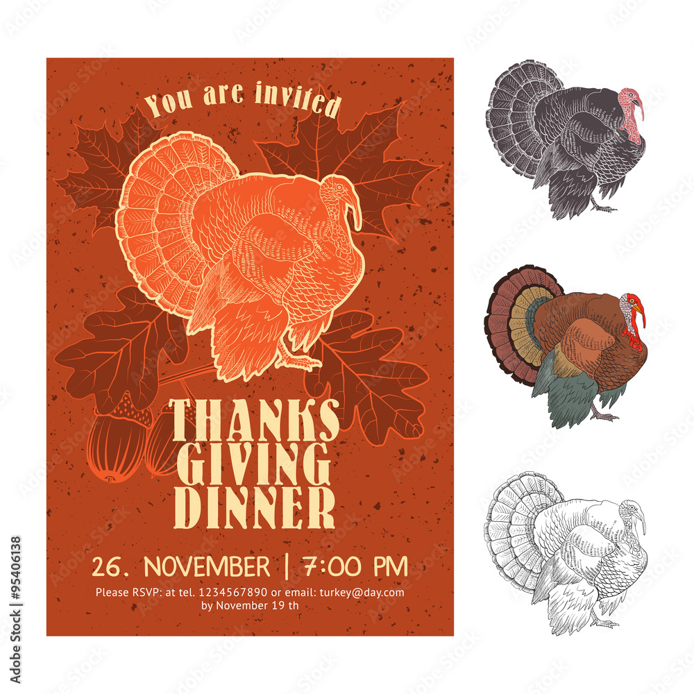 Thanksgiving Day invitation - obrazy, fototapety, plakaty 