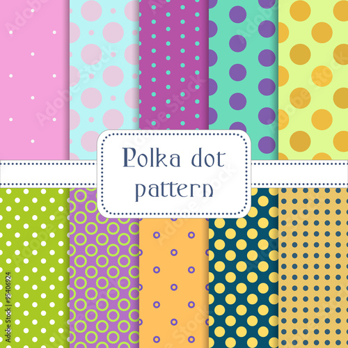 Set of 10 seamless polka dots, circles patterns