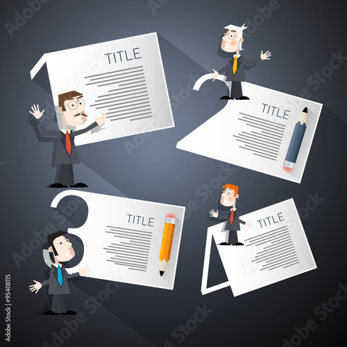 One, Two, Three, Four, Retro Vector Paper Progress Steps for Tutorial, Infographics with Men - Businessmen or Teachers
