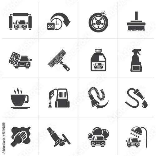 Black car wash objects and icons - vector icon set
