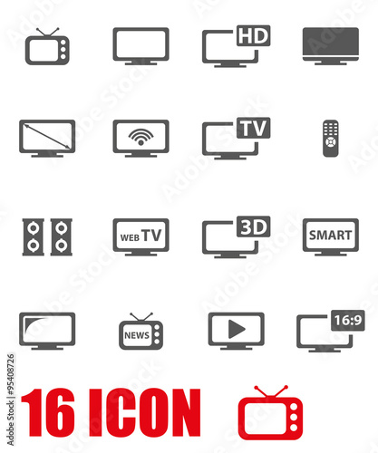 Vector grey tv icon set. TV Icon Object, TV  Icon Picture, TV Icon Image - stock vector