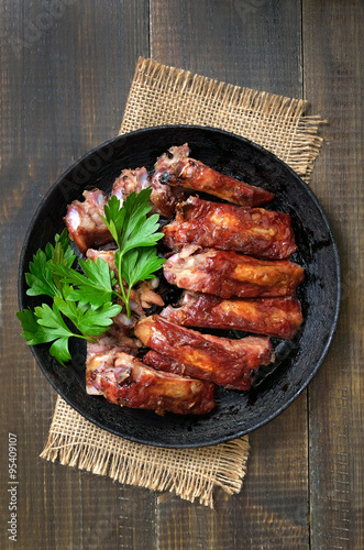 Roasted pork ribs, top view
