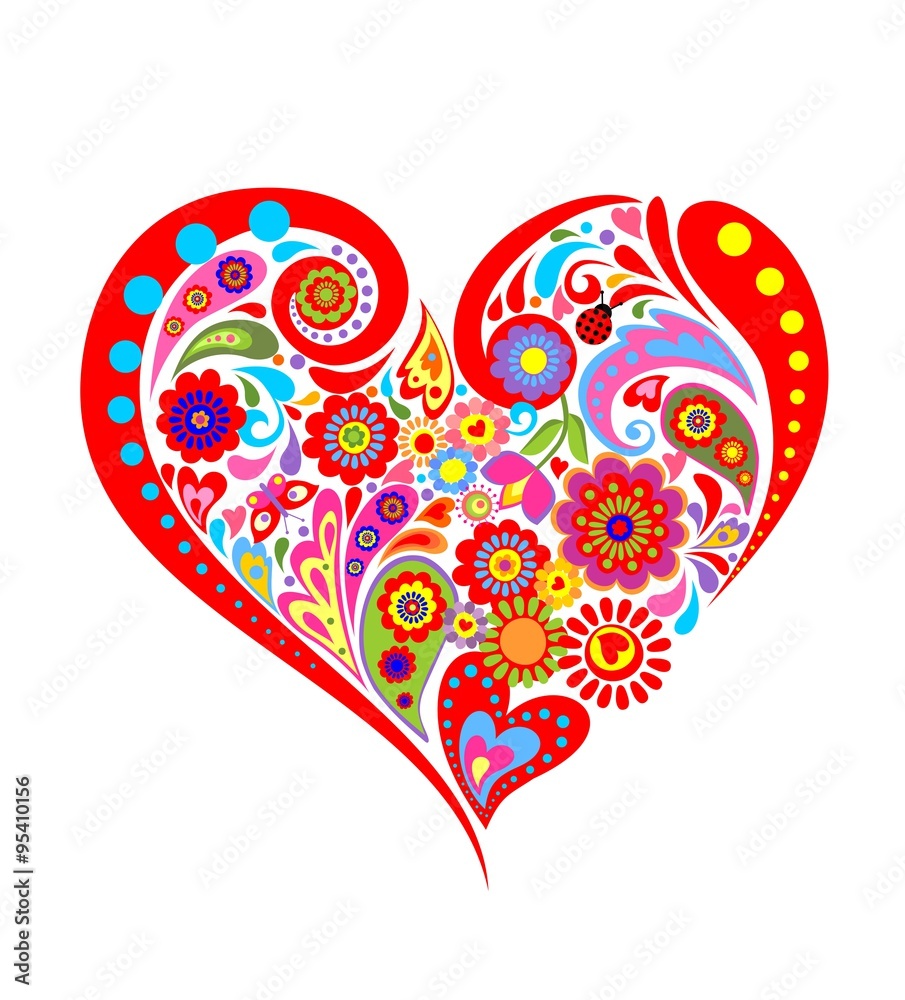 Colorful floral print with heart shape
