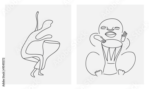 hand drawn djembe players