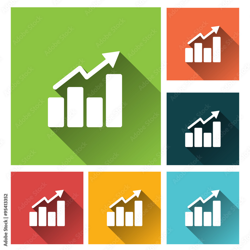 Fototapeta premium Statistics, data analysis icon - long shadow flat training icon set