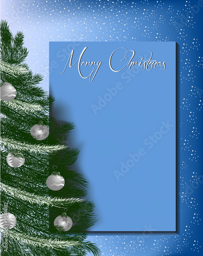 Christmas tree on greeting card letterhead background blue