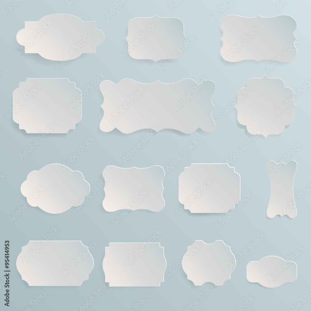 Set of blank frame and label. Vector illustration. Realistic shadows Set of blank frame and label. Vector illustration. Realistic shadows