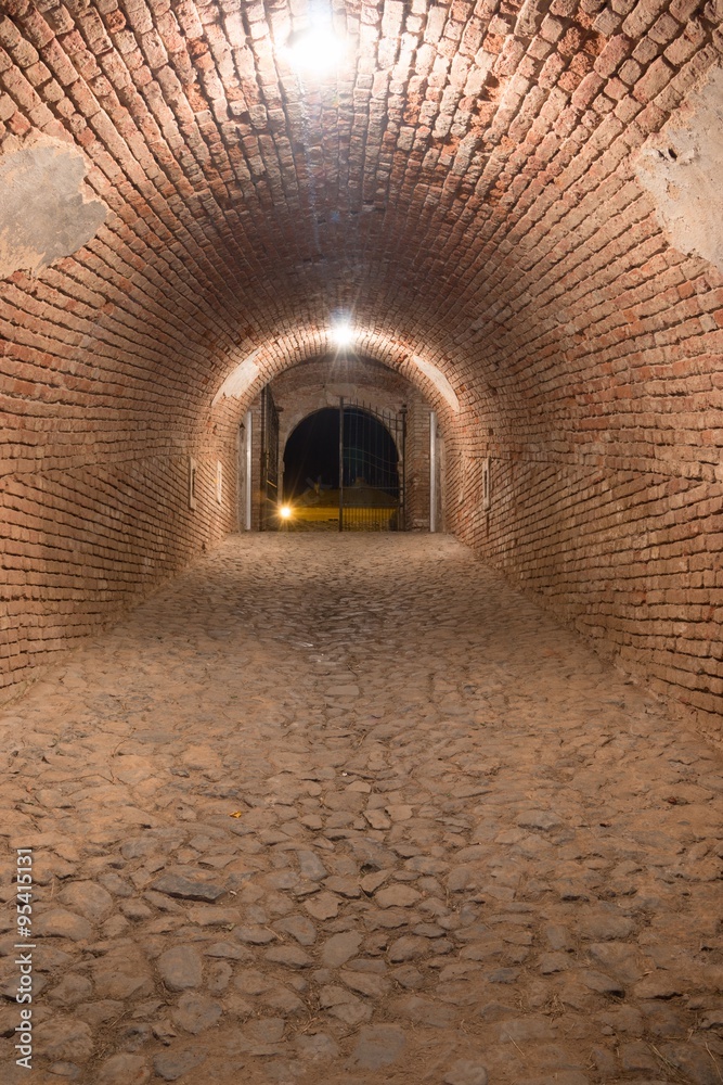 Fototapeta premium The old walled underground tunnel
