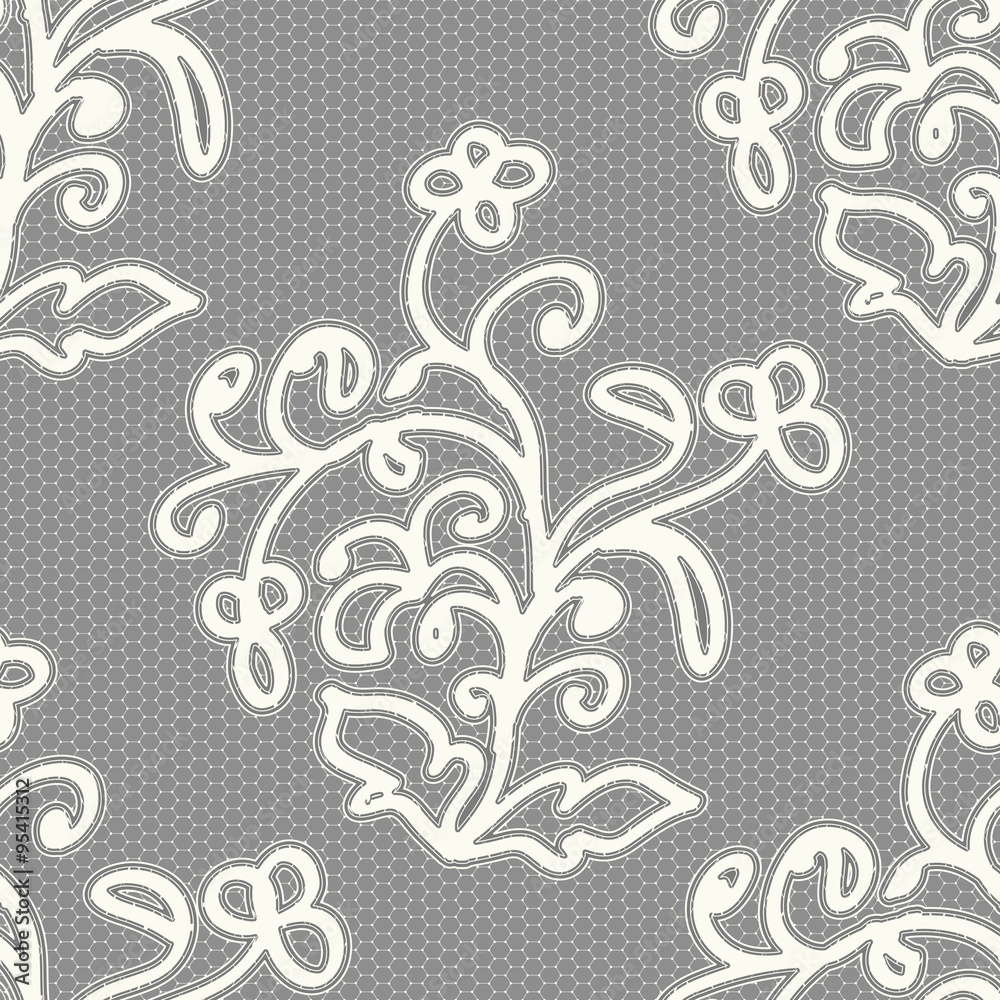 White seamless lace pattern on a gray background. White seamless lace pattern on a gray background.