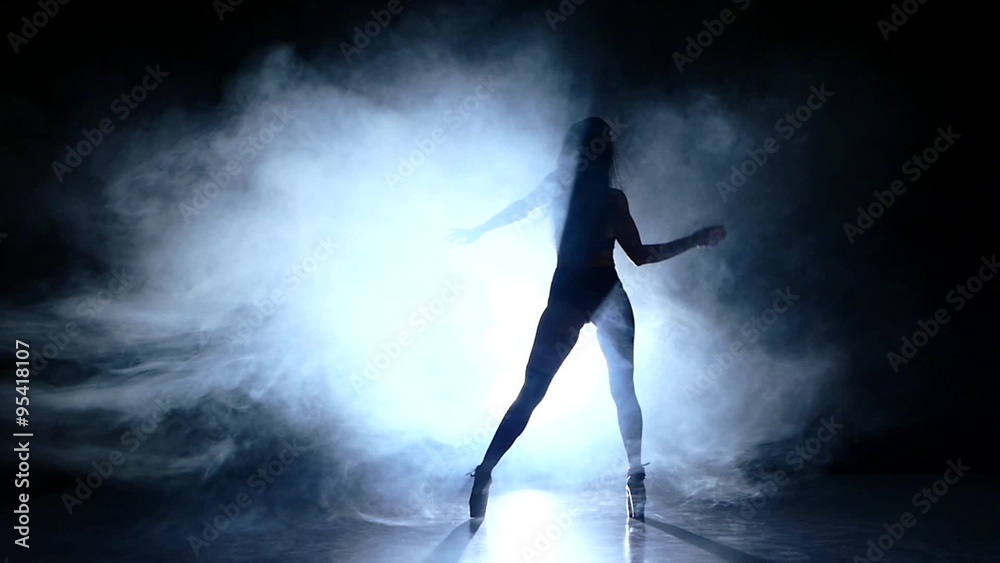 silhouette of pretty stripper naked woman. Slow motion. smoke silhouette of pretty stripper naked woman. Slow motion. smoke