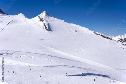 Skiers and snowboaders on Hintertux Glacier