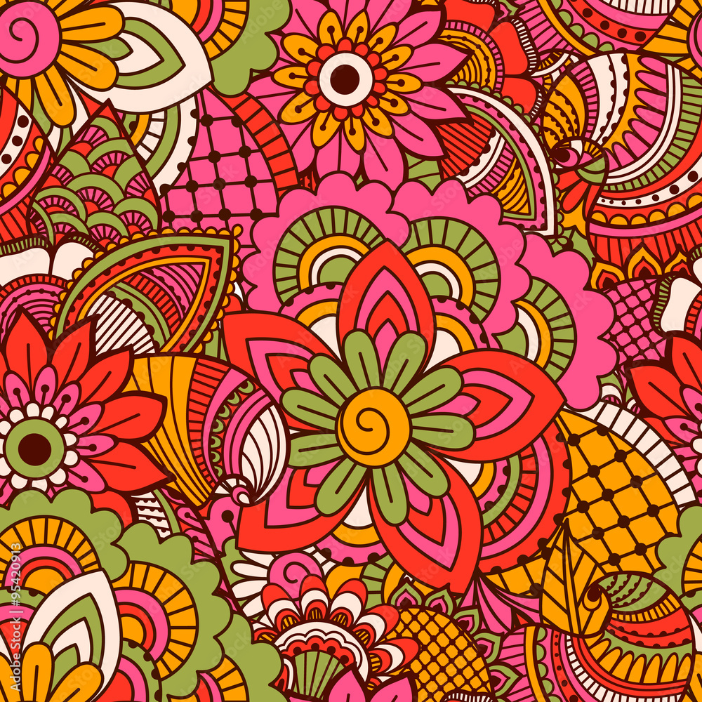 Fototapeta premium Hand drawn seamless pattern with floral elements. 