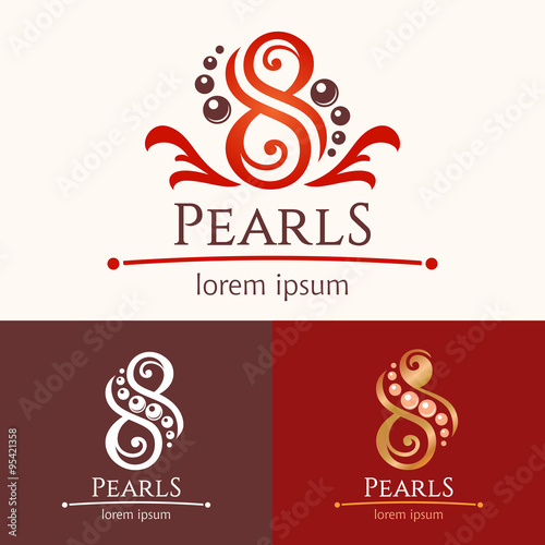 Eight pearls. Logo template design set, beauty services emblem. Spa or feng shui studio