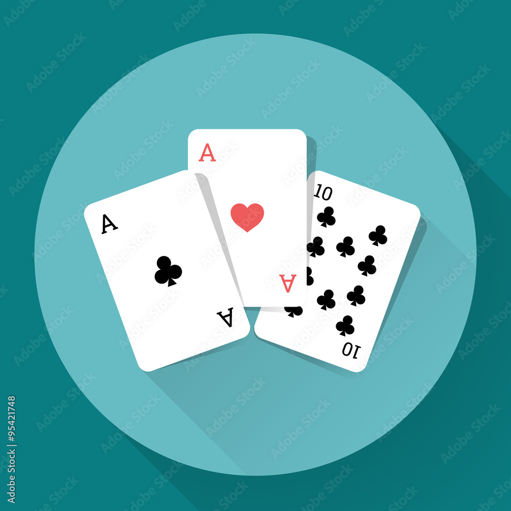 Obraz premium Three Playing Cards. Long shadow vector icon