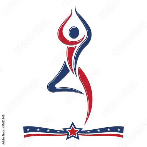 Gimnastic people in red white and blue icon