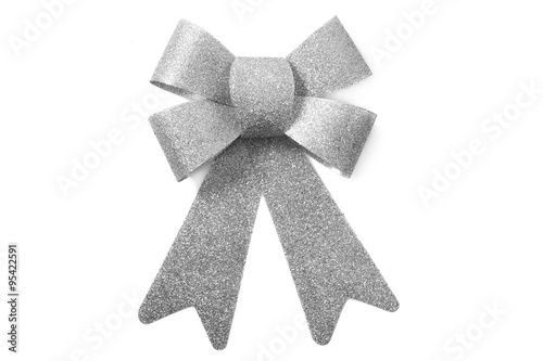Brilliant silver bow isolated over white background