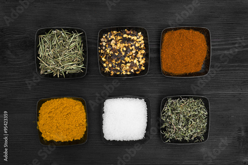 Different bowls of spices