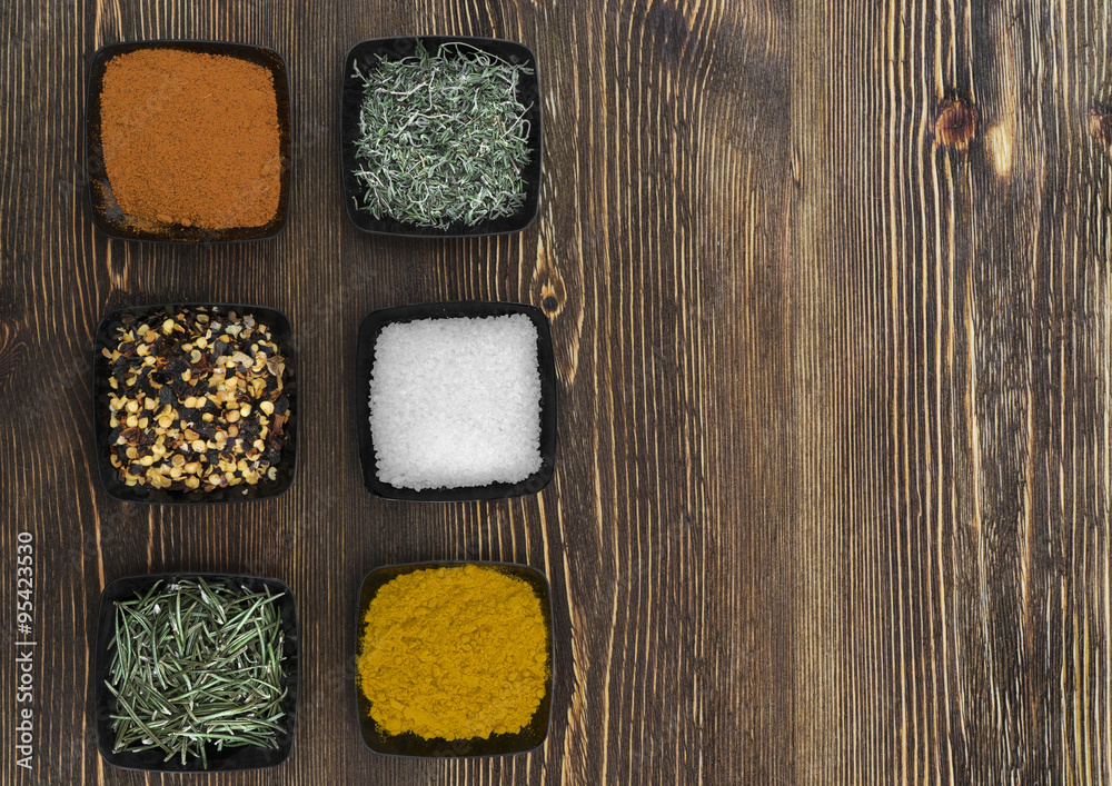 Different bowls of spices