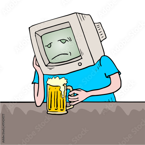 sad retro computer drinker