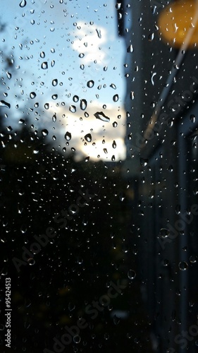 Autumn rain drops on window