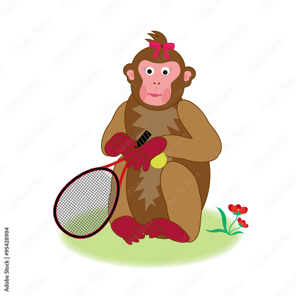 テニスラケットを持つ猿のかわいい女の子のイラスト素材 Stock Illustration Adobe Stock