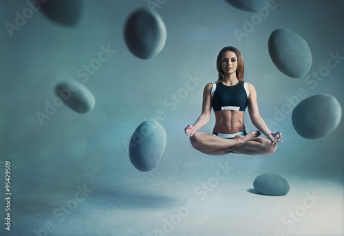 Woman yogi levitation photo